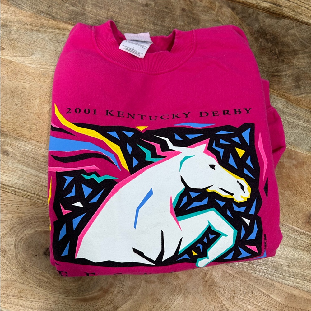 Vintage y2k 2001 Gildan Pink Heavy Cotton Sweatshirt Kentucky derby festival